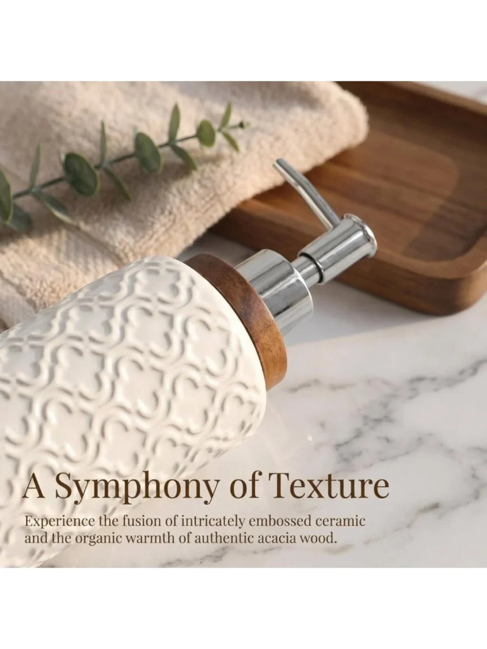 Elegant 4-Piece White Ceramic Bathroom Accessory Set with Wood Accents, Decor